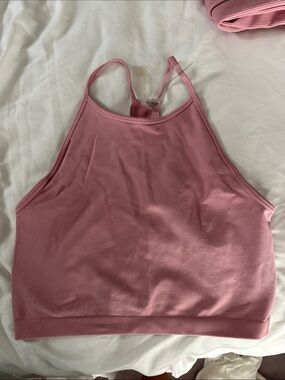 Aritzia Rose Pink Ribbed Halter Sports Bra